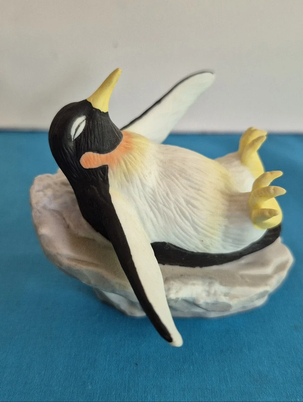 Lefton Penguin Sliding on Snow Figurine Hand Painted Geo Z Japan #10447